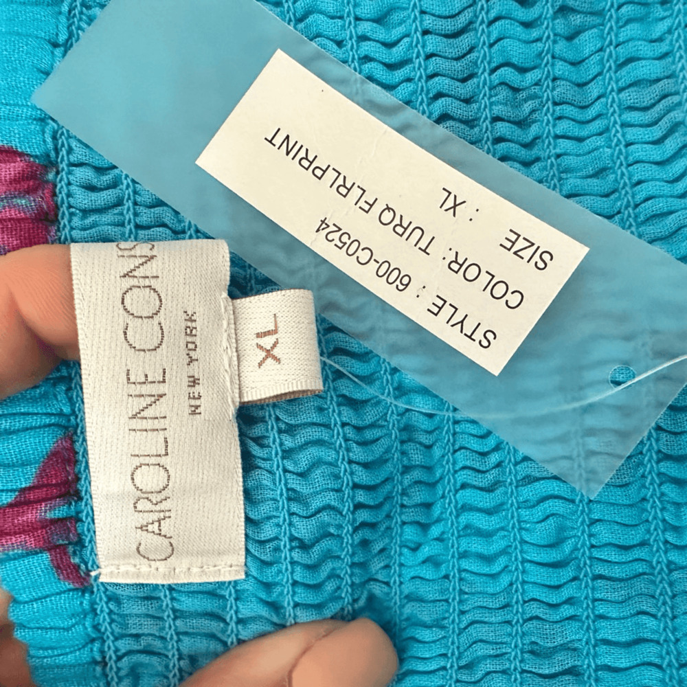 Caroline Constas Halter Fit Flare Smocked Maxi Dress XL Turquoise Gauze Cotton - Picture 6 of 16